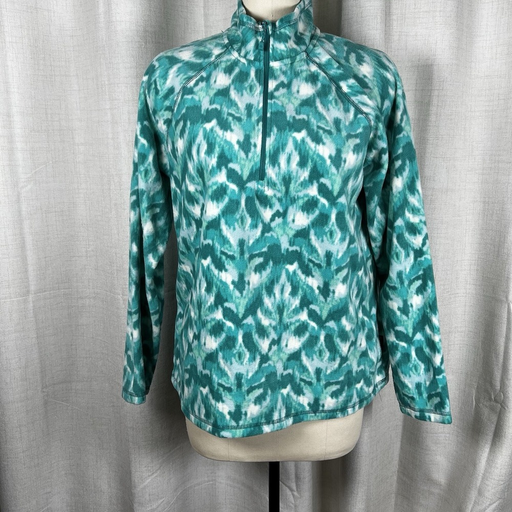 NEW! Eddie Bauer Women's Polar Fleece Quarter Zip Pullover Large Turquoise Leaf‎
